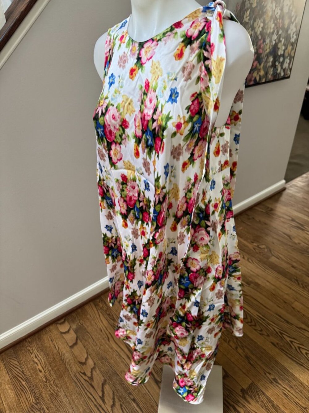 LOEWE Silk Asymmetric Floral Print Midi Dress White Multi Size 36 / 4 / Small - Picture 4 of 6